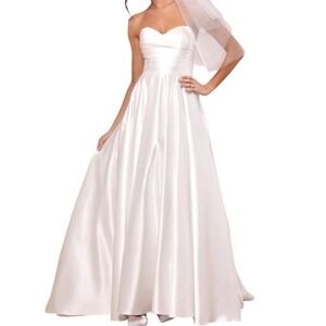 NWT Lulus Khalida White Satin Pleated Strapless Gown Wedding Dress‎ XS Elegant